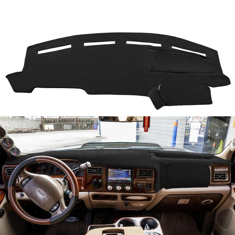 Yiz Dashboard Cover Dash Cover Mat Pad Carpet Custom Fit for Ford F250 F350 F450 Super Duty 1999 2000 2001 2002 2003 2004 / Ford Excursion 2000-2005 (Black) Y72 - Image 1